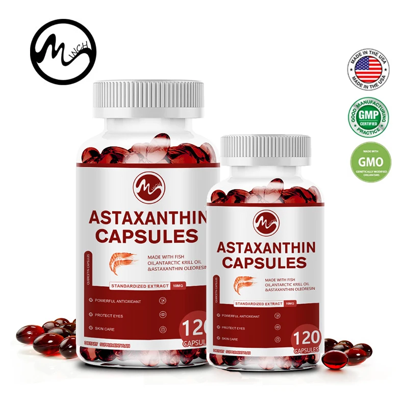 Minch Astaxanthin 120 softgels, made with Astax, natural antioxidant for skin and eye health, non-GMO