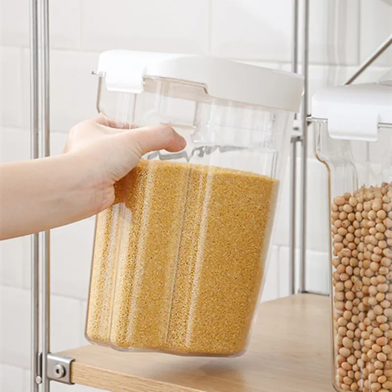 Large-capacity Plastic Cereals Jars Sealed Moisture-proof Food Storage Container Transparent Organizer Box with Measuring Cup