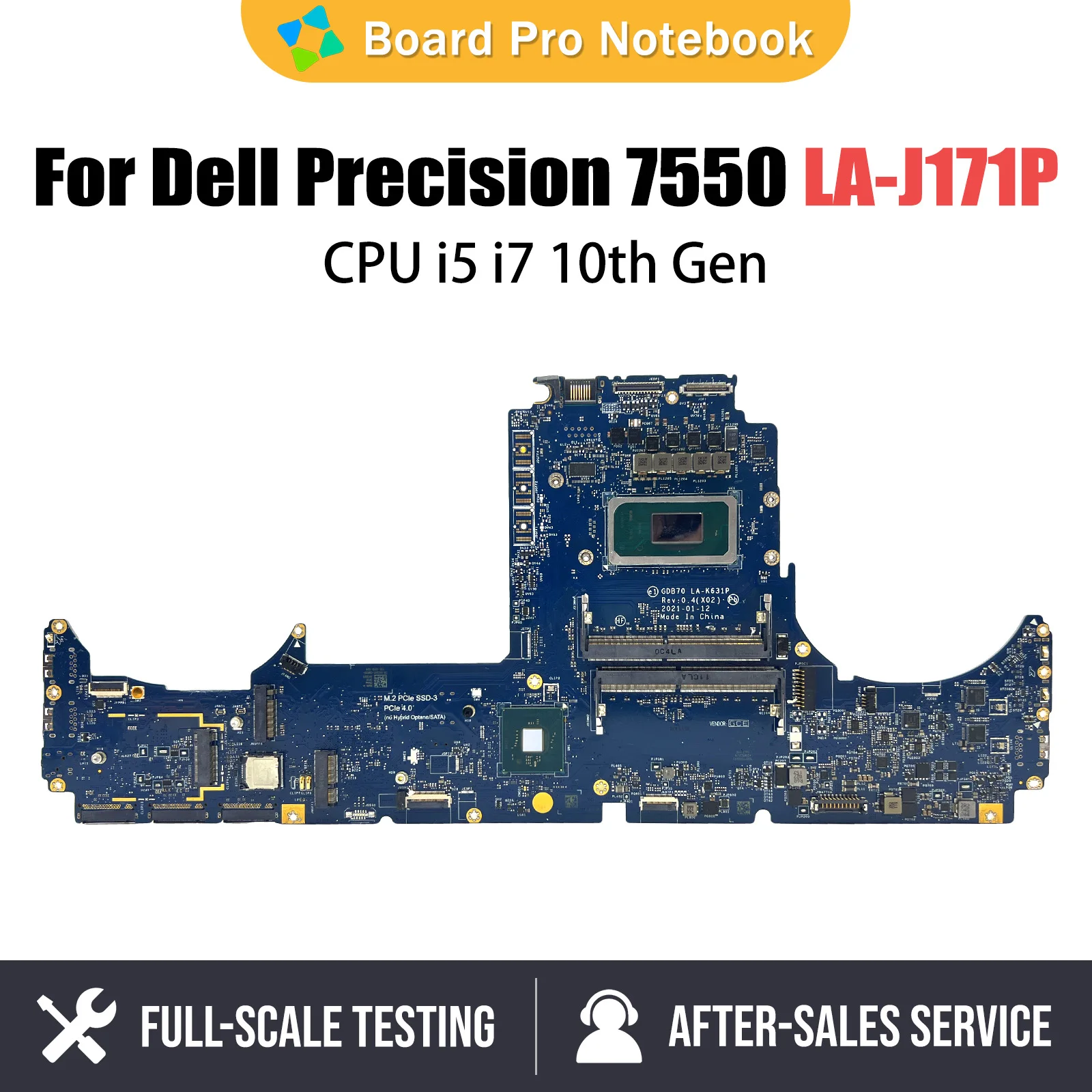 

LA-J171P Notebook Mainboard For Dell Precision 7550 01CFGW 04JGVR Laptop Motherboard W-10885M i5 i7 10th Gen Full Tested