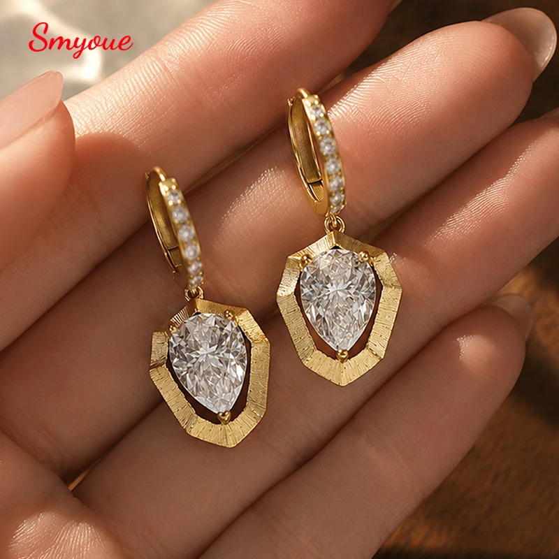 Smyoue Single 3.5CT Pear Cut Moissanite Drop Earrings for Women Brushed Finish Vintage Wedding Jewelry S925 Sterling Silver