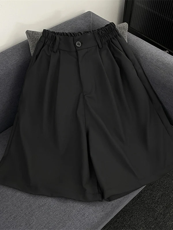 

Японские мужские повседневные брюки-шорты свободного кроя с широкими штанинами, летние, модные, с высокой талией, длиной до колена