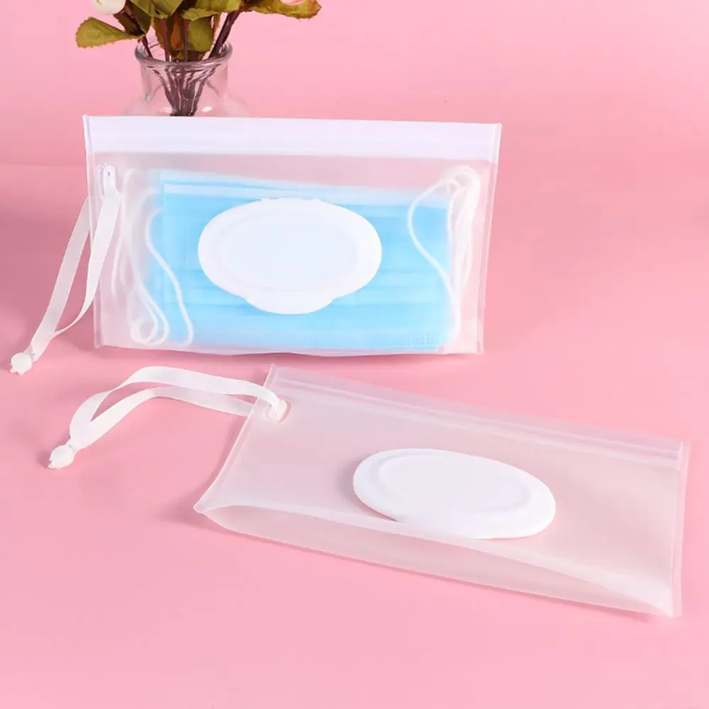 Bolsa de transporte de toallitas húmedas para bebé y niño, contenedor de pañuelos de papel húmedo, dispensador transparente, bolsa con correa a presión, 1 unidad