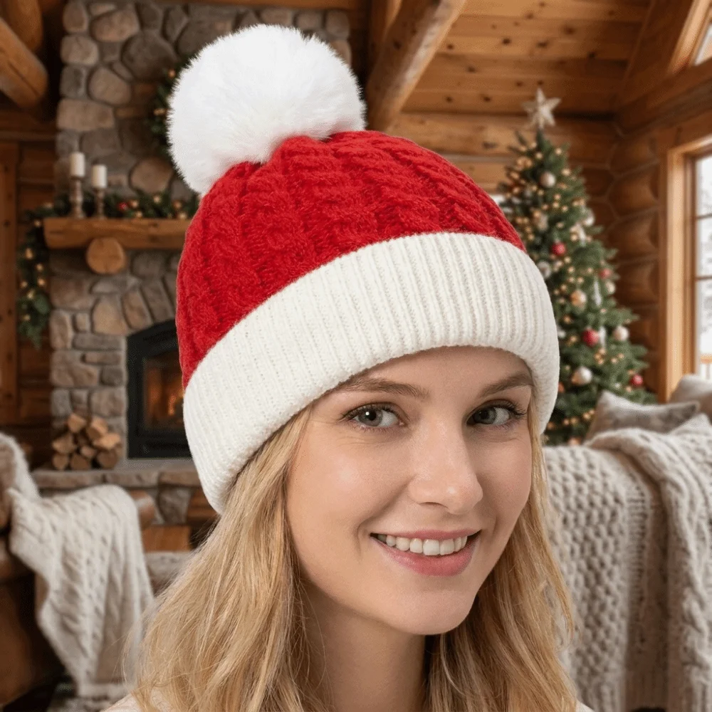 Leisure Merry Christmas Hat Christmas Knitted Hat Warm Crochet Santa Beanie Hat Woolen Hat Green Red Striped Hat Outdoor