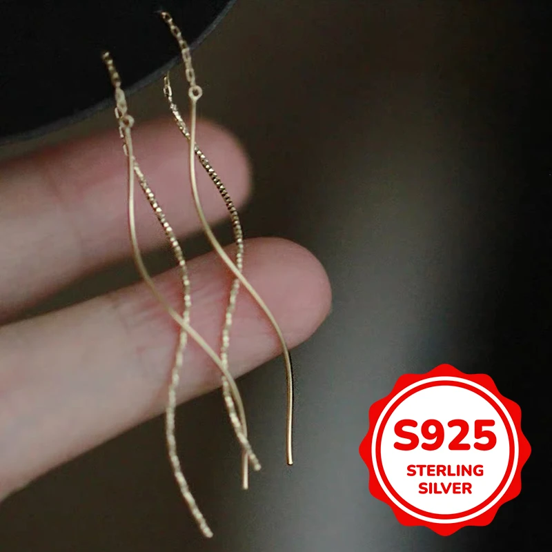 

s925 sterling silver long ear lines curved lines wavy earrings for women light luxury classic elegant fashion retro simple