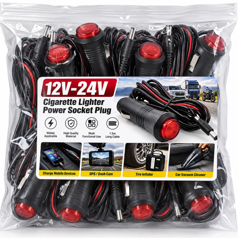 Fast Charge Power Adapter 12V-24V Car Cigar Lighter Socket Splitter Plug Connector On/Off Universal Charger Power Adapter