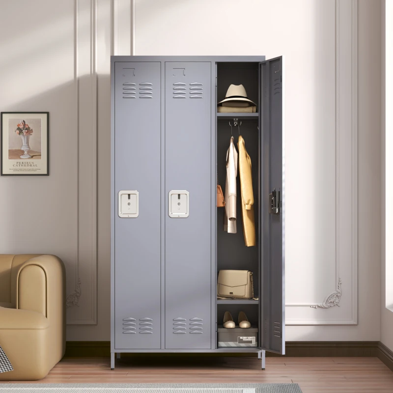 

3 Door 72"H Metal Lockers With Lock for Employees,Storage Locker Cabinet for Home Gym Office School Garage,Gray