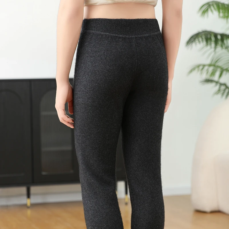 Autumn/Winter New 100% Pure Cashmere Knit Leggings Men Wear Warm Pants Underneath Solid Thickened Elasticity Ankle-Length Pants