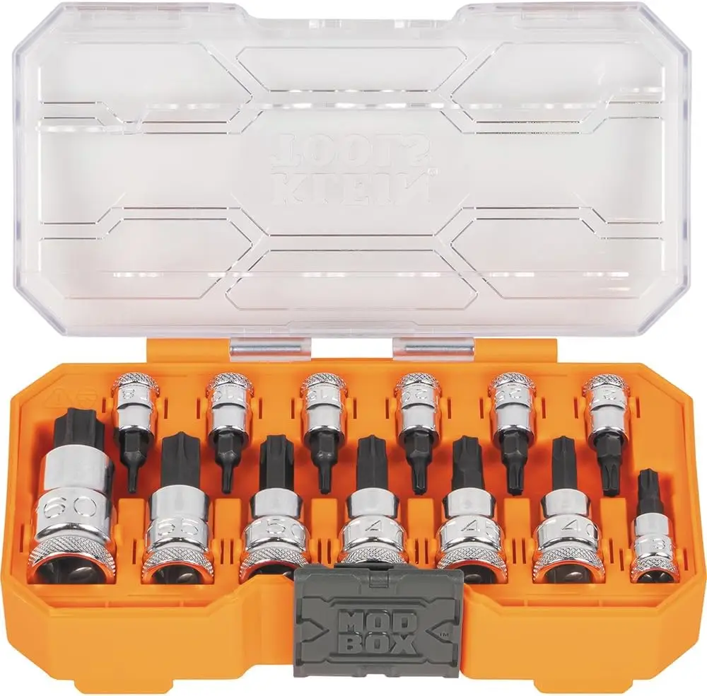 Juego de Puntas de Atornillar TORX, 13 Piezas de T8 a T60, Accesorios de 1/4, 3/8 y 1/2 Pulgadas, Acero Cr-V, Base Moleteada, Estuche MODBox