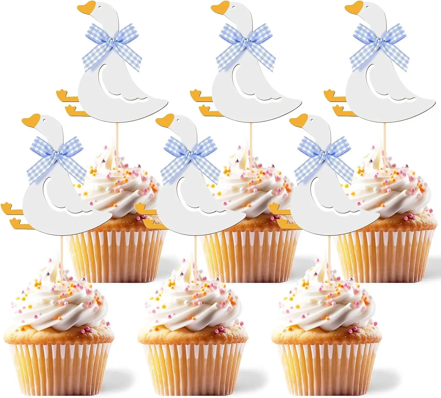 12 Stück weiße Silly Goose Cupcake-Topper mit Schleife, Silly Goose Babyparty-Dekorationen, Kuchendekorationen, Geburtstagsparty-Zubehör – Detail 1