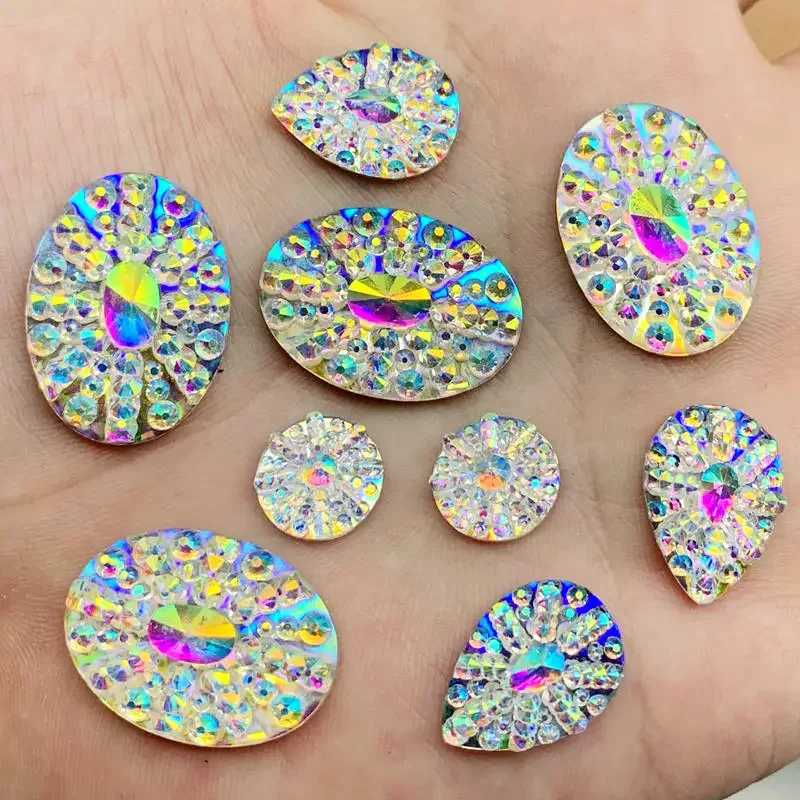 Wholesale 12mm&13*18mm&18*25mm AB White flatback stones and crystals Resin Round&Teardrop&Oval Rhinestones trim DIY Wedding