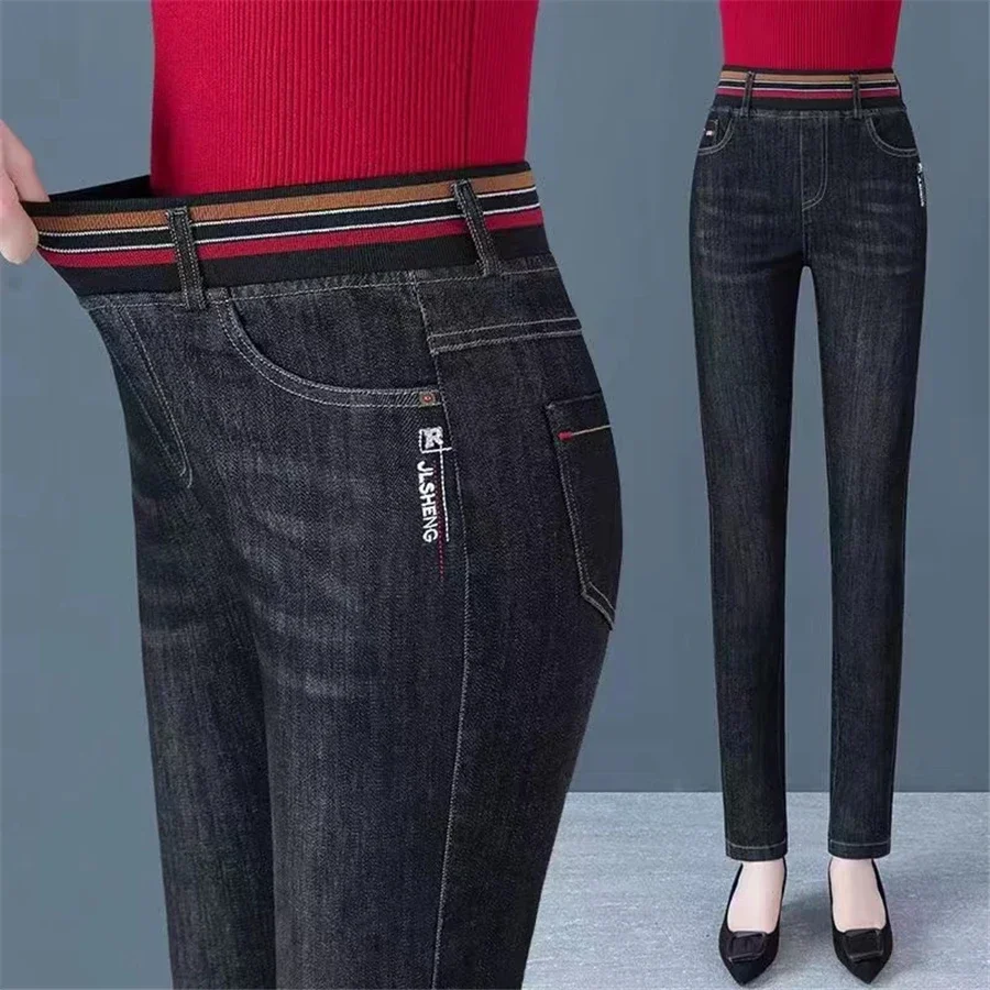 Winter Thicken Pencil Jeans Women Casual Skinny Plush Velvet Lined Denim Pants Mom Warm Big Size 36 High Wasit Stretch LJ273