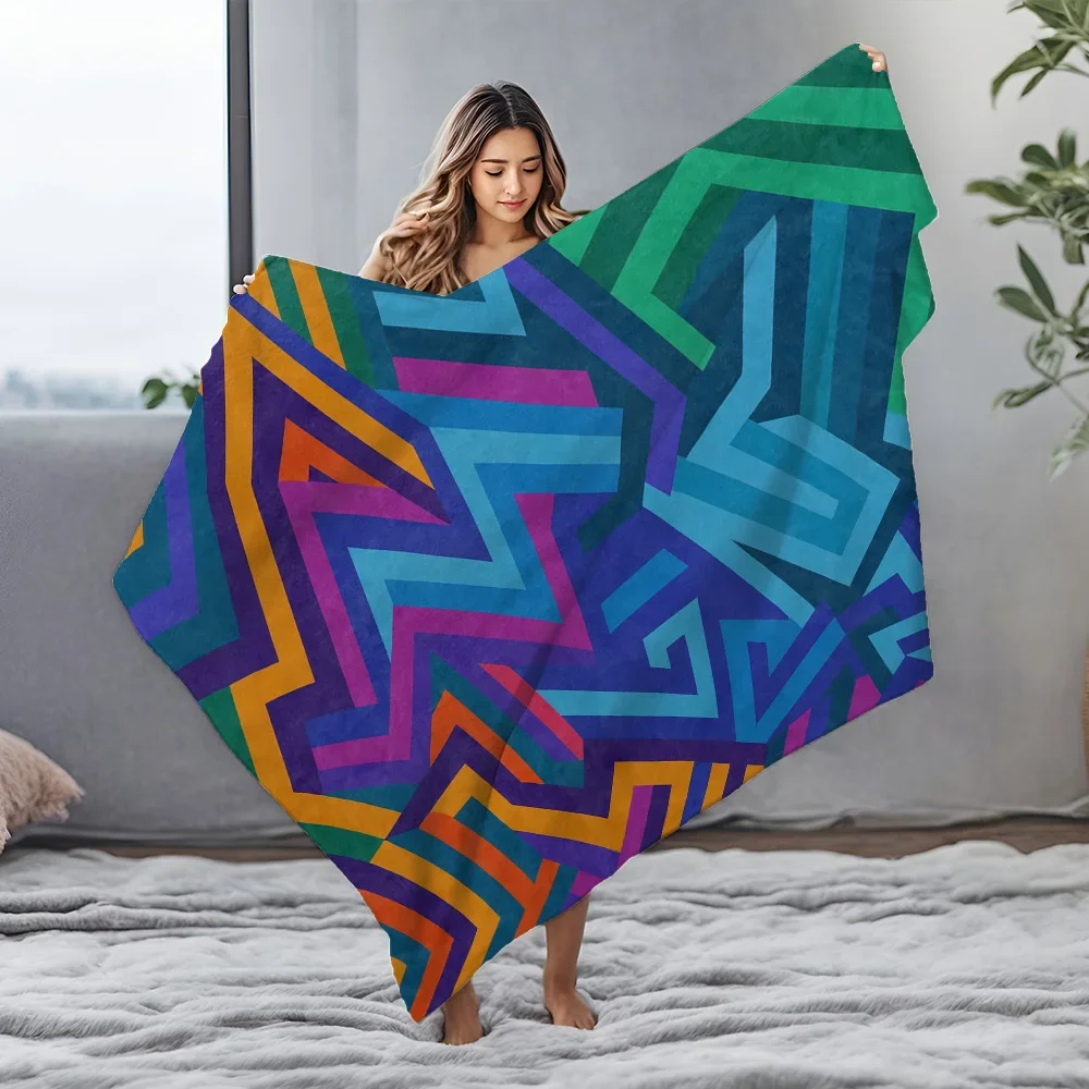 بطانيات بنمط هندسي نابض بالحياة ناعمة دافئة من الفلانيل الاسكتلندي جحر الحيوانات الأليفة رمي بطانية للسرير الأريكة المفارش لحاف البطانيات #5