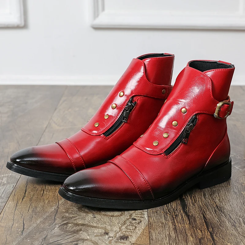 Men Ankle Boots for Autumn Winter Black Red Color European Casual Anti-slip Versatile Fashionable Chelsea Boots Training Boots