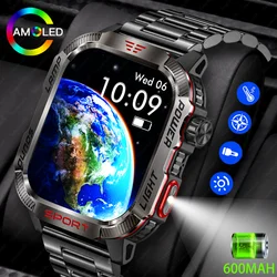 Smartwatch militar para homens, tela hd, lanterna, verificação de moeda, bússola, impermeável, rastreador de movimento, chamada bluetooth, novo, 2.01