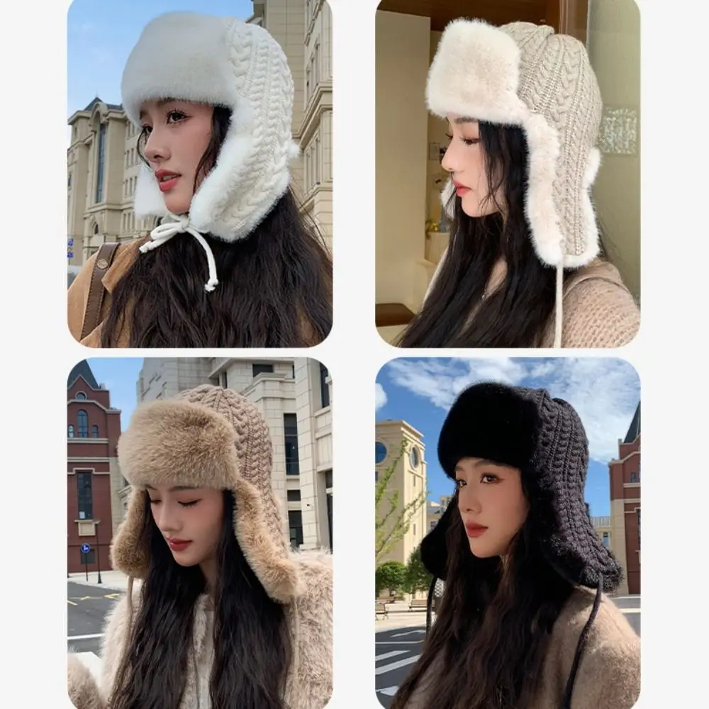 Versatile Warmth Extended Ear Protection Hat Knitted Thickened Plush Hood Cap Cycling Coldproof Cap For Women