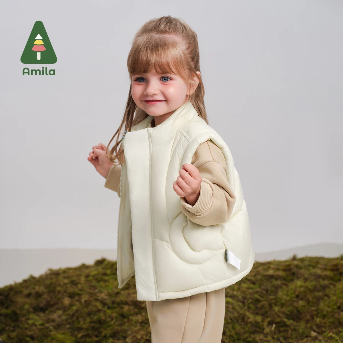 Amila Baby Vest 2024 Winter New High Quality Boys And Girls Solid Color Soft Warm White Duck Down Loose Casual Children‘s Jacket