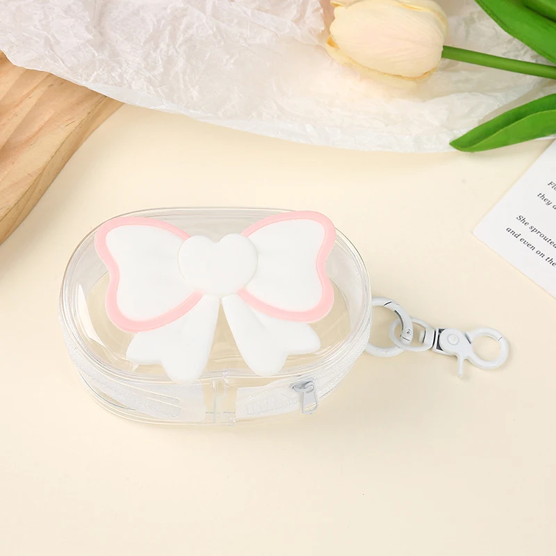 لطيف القوس عملة المحفظة البلاستيكية شفافة للماء محفظة صغيرة المحمولة السفر سماعة كابل شحن حقيبة التخزين للفتيات