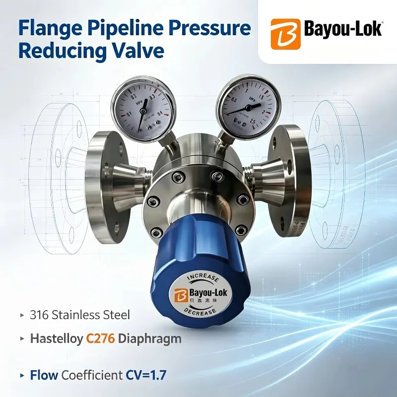 316SS Flange Pipeline Pressure Reducing Valve High-Flow CV1.7 Hastelloy C276 Diaphragm Gas Pressure Regulator Dual Gauge N2 Ar