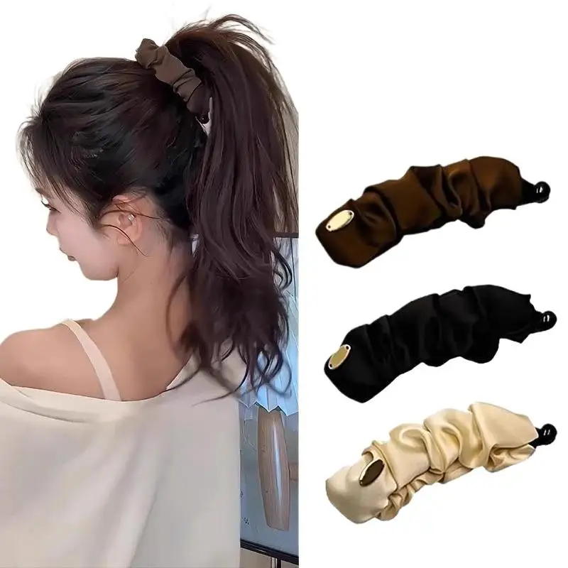 Elegante, solide, faltbare Satin-Bananen-Haarspange für Damen und Mädchen, hoher Pferdeschwanzhalter, Haarspange, modische Haaraccessoires – Detail 6