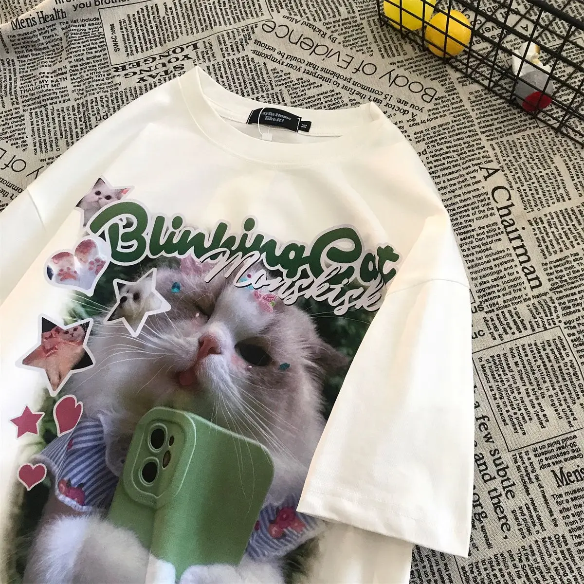 2023 sommer Tshirt Niedlichen Katze Druck Retro Cartoon Lose Oversize Männer und Frauen Kurzarm T-shirt Frauen Kleidung Gothic Tops