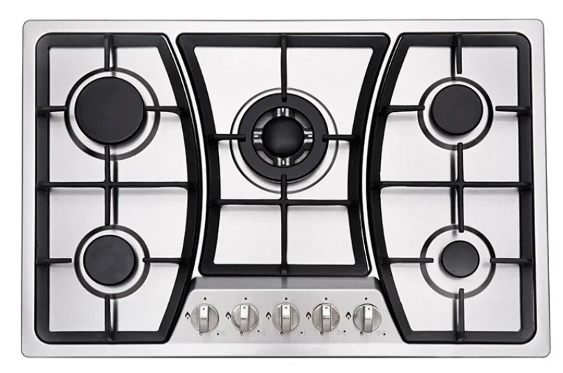 90cm 5 burner Tempered Glass Gas stove with foldable burner