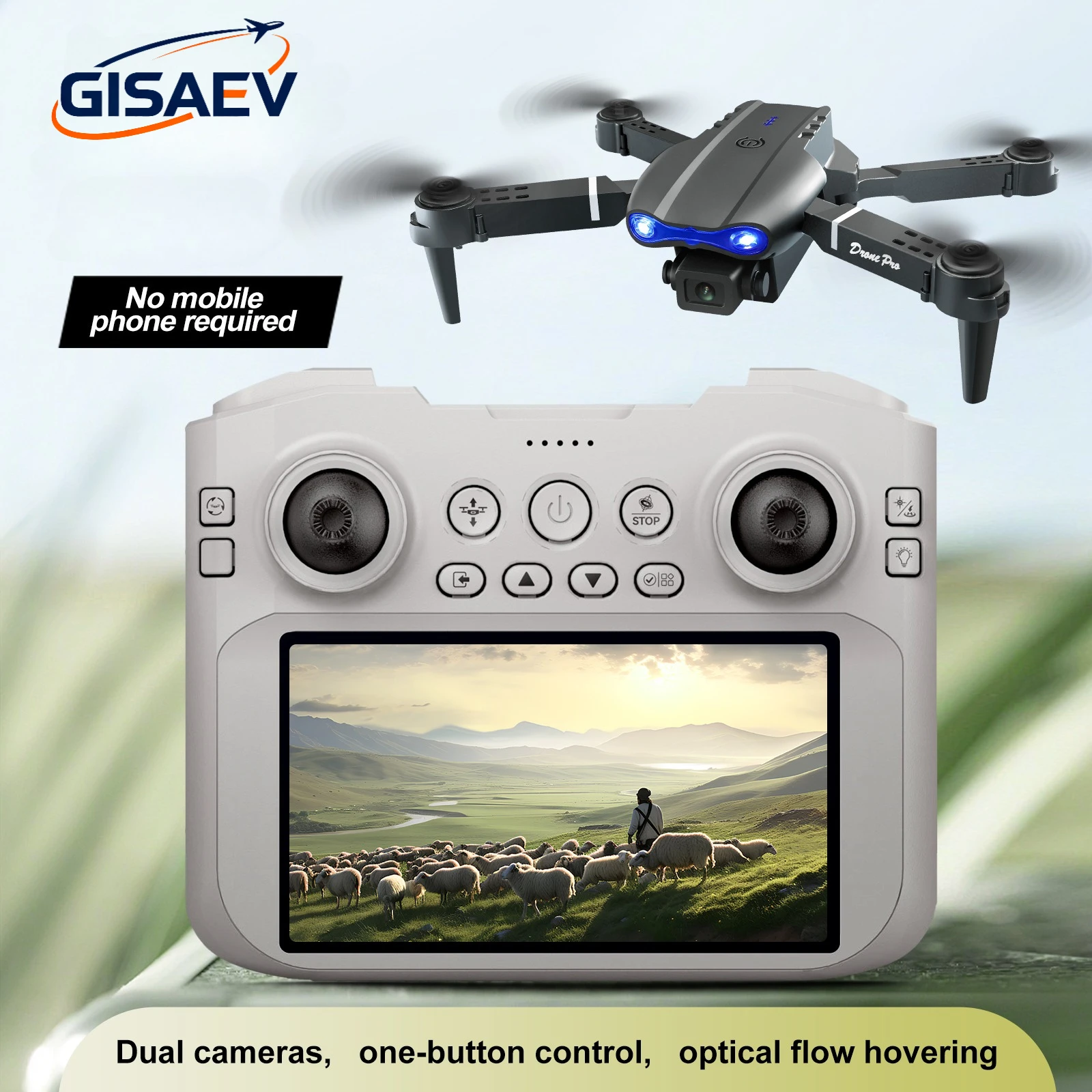 

GISAEV New E99Plus 4.3 inches Screen Control Drone Profeesional Dual 4K Camera Optical Flow Positioning RC Quadcopter Child Gift