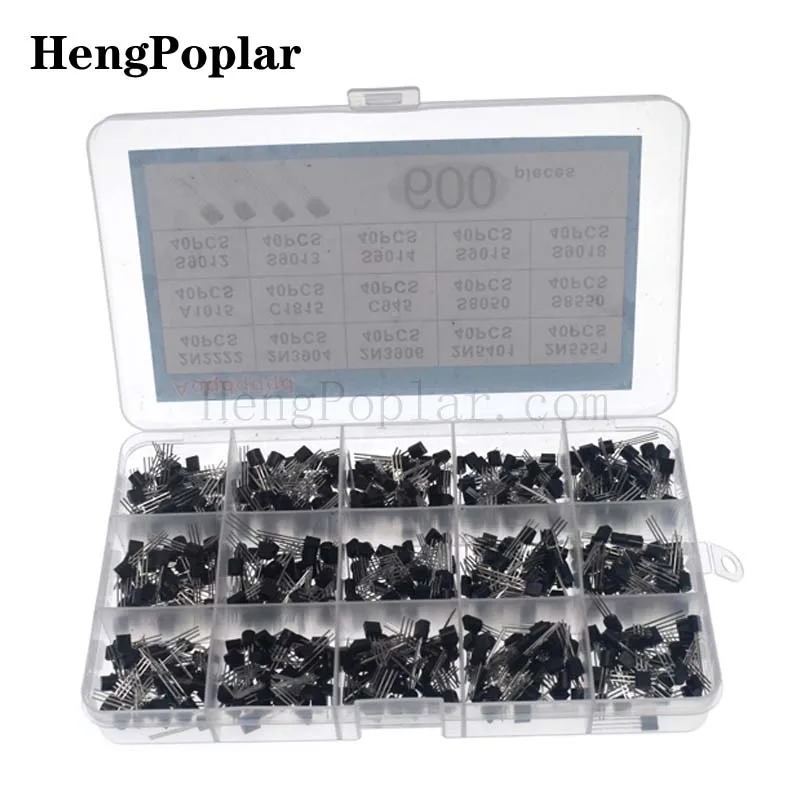 600pcs 15 Kinds Of Values Transistor TO-92 NPN PNP Kit Set 30-160V 50-1000mA NPN / PNP