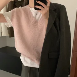 EVNISI Women V-Neck Knit Office Sweater Vest Loose Casual Pullovers Vest Women Bottoming Solid Fall Winter Sweater Vest 2024