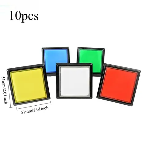 10pcs 51x51 Square Straight Edge Illuminated Button Arcade Game Switch with LED Light Coin Operated Games