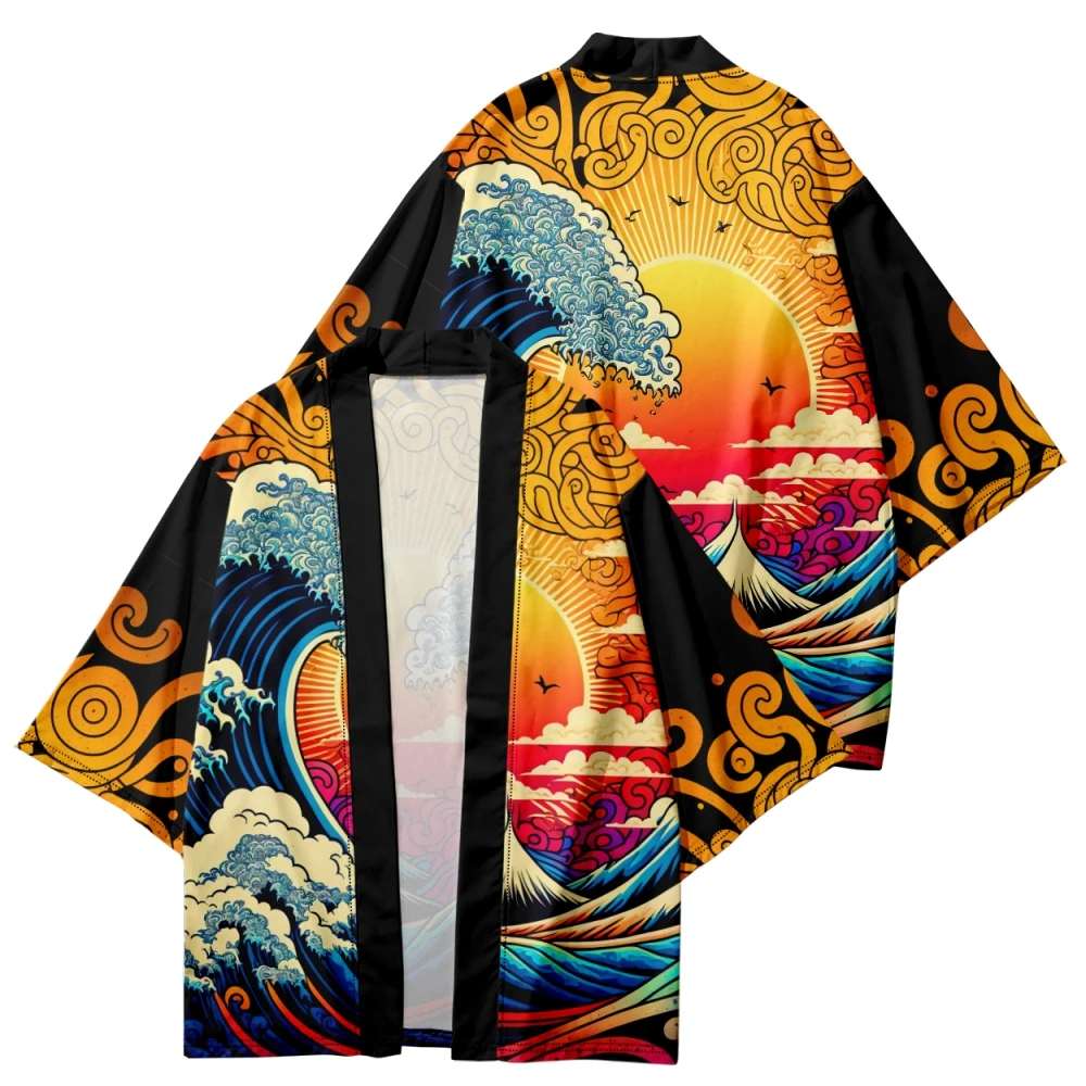 Plus Size XXXL 6XL 5XL 4XL Japanese Streetwear Cardigan Women Men Harajuku Wave Print Haori Kimono Cosplay Shirts Yukata