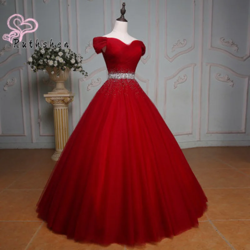 

Vestidos De Fiesta Elegantes Para Mujer 2023 Off The Shoulder Pleated Beaded Burgundy Ball Gown Prom Dresses for Formal Party