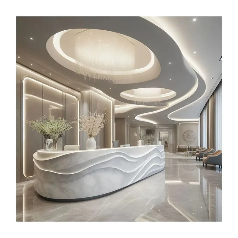 

Customized.Bespoke Modern Look Design KORIONS Solid Surface Oval Reception Desk