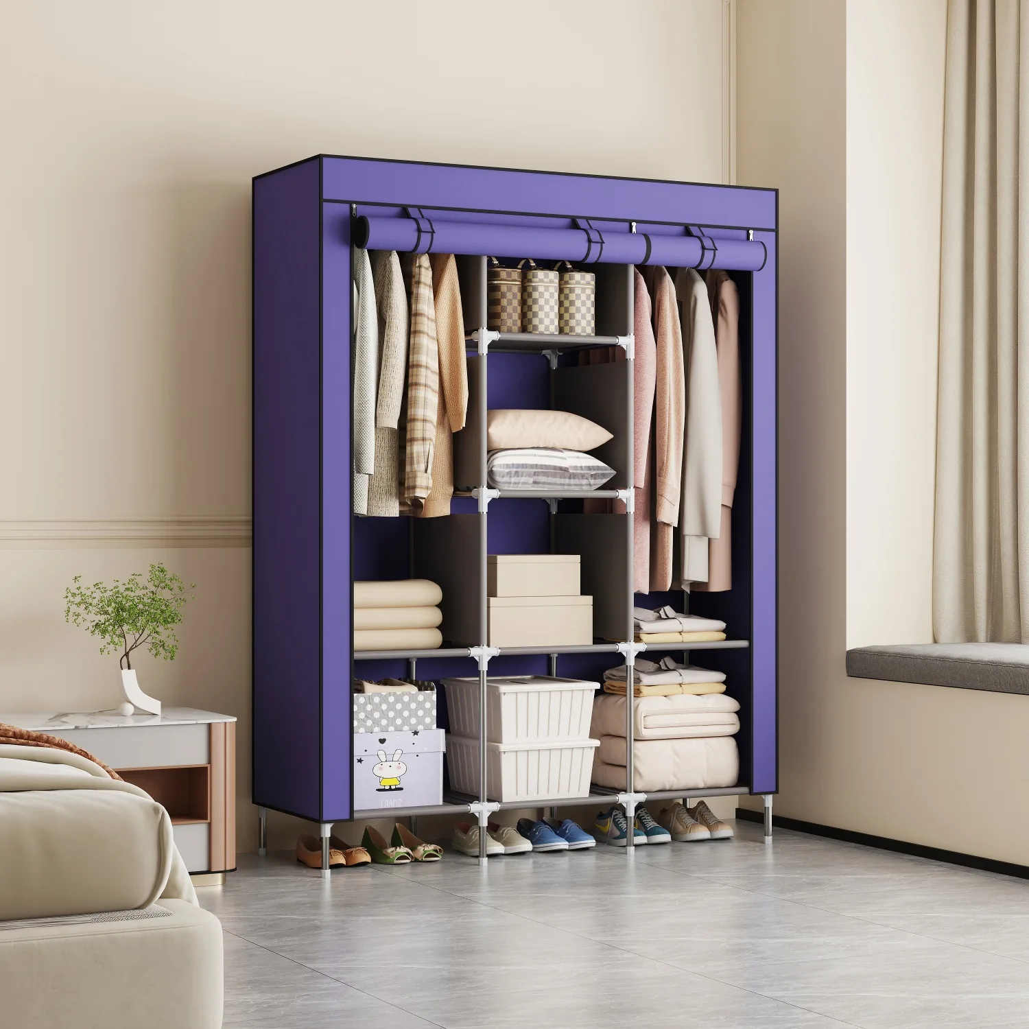 

Portable Closet Large Household Multi-laye Economy Fabric Wardrobe Dustproof Rental Room Single Person Closet Clothes Organizer