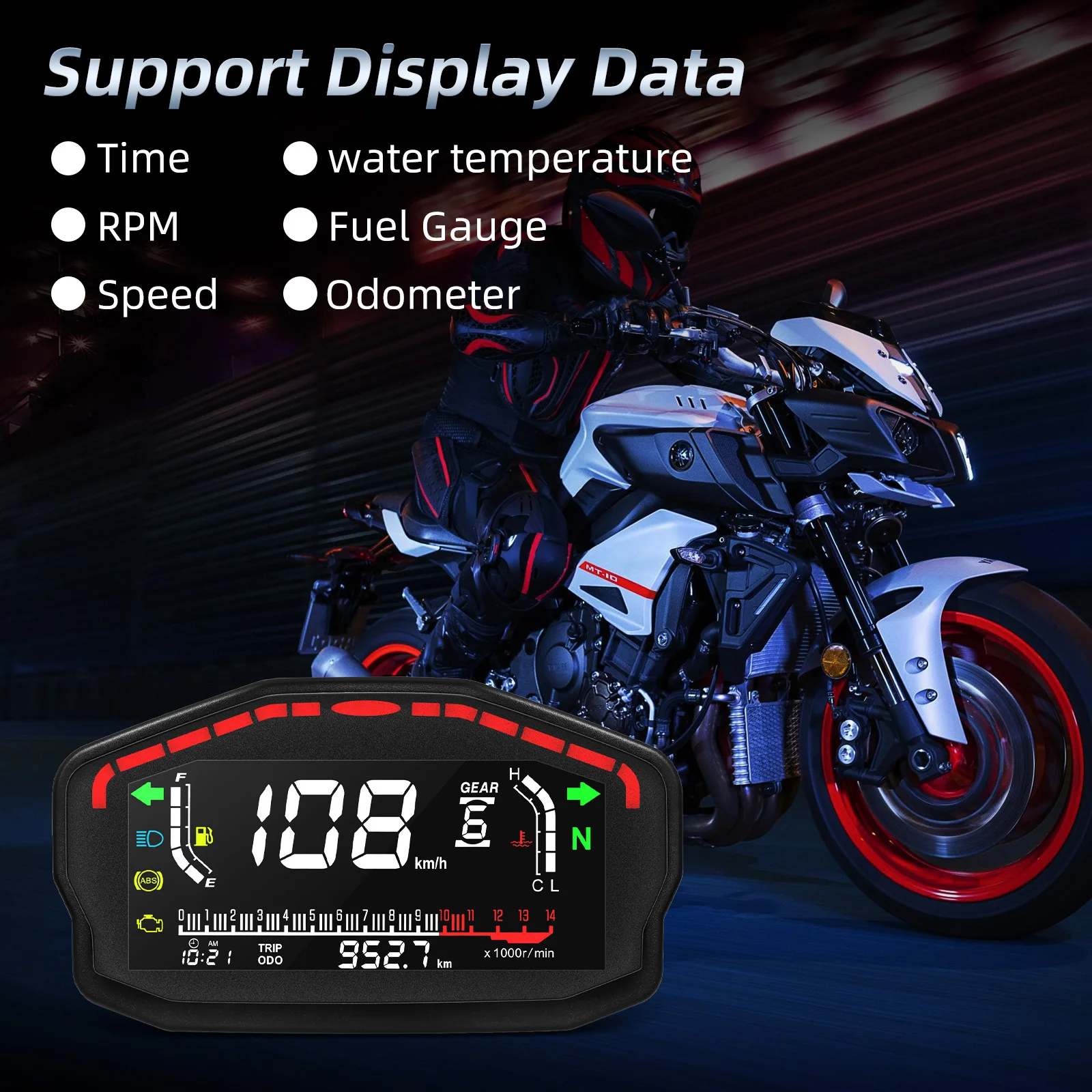 Universal Digital Motorcycle Dash Panel LCD Dashboard 0~14000r/min Speedometer Odometer Tachometer for 2,4 Cylinder Motor Custom