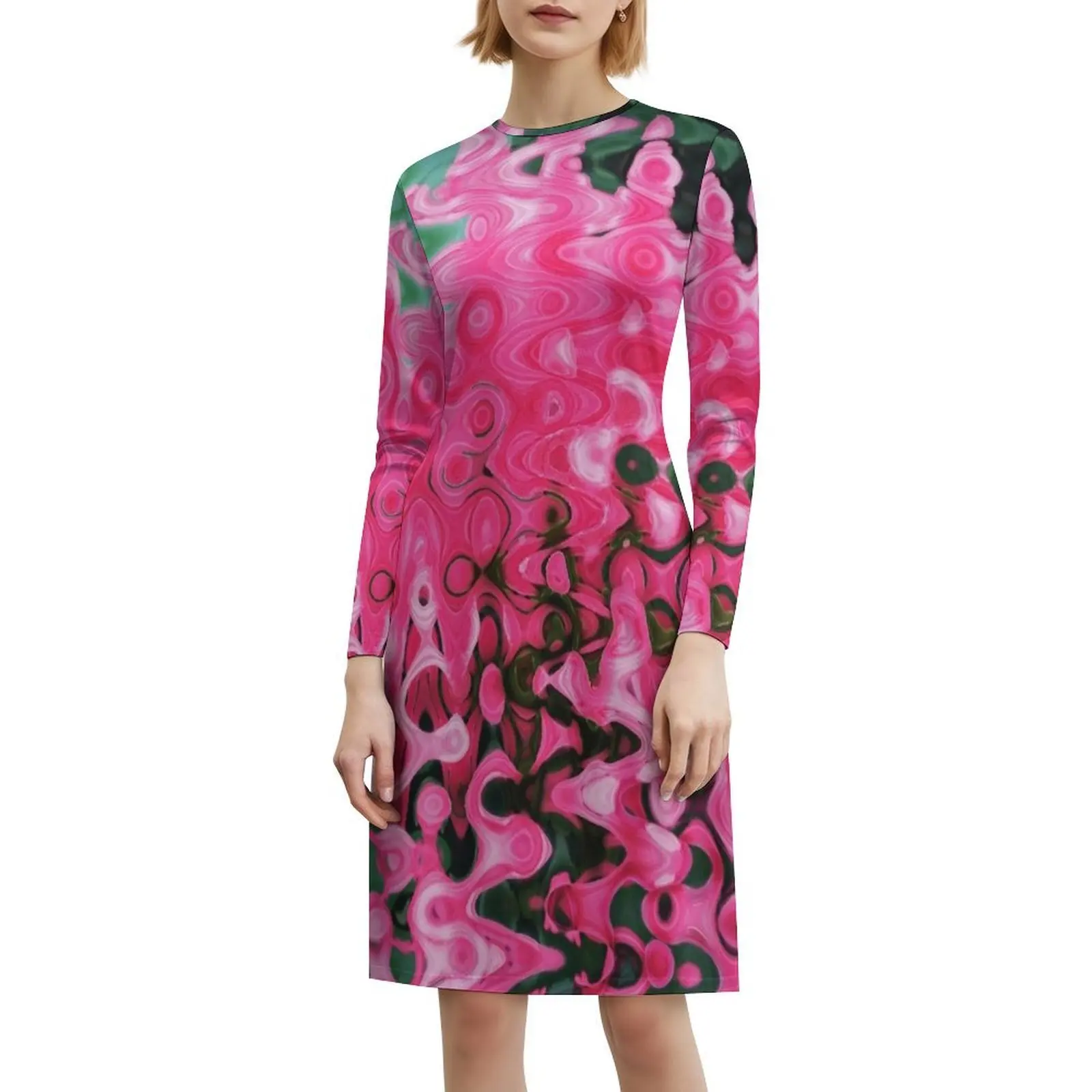 الوردي تموجات بوهو شيك فستان أنيق موضة شاطئ حفل زفاف ثوب مجردة الوردي الأخضر زهرة تموجات الملابس النسائية #6