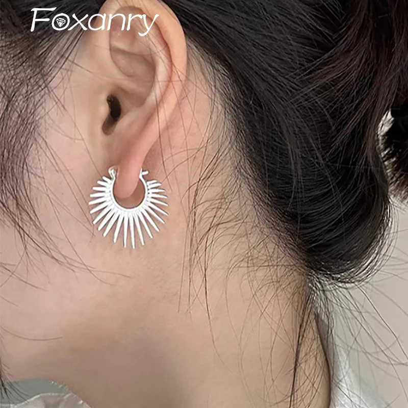 Foxanry Sunflower Geometric Hoop Earrings For Women Creative Personality Minimalist Trendy Prevent Allergy Jewelry Wholesale