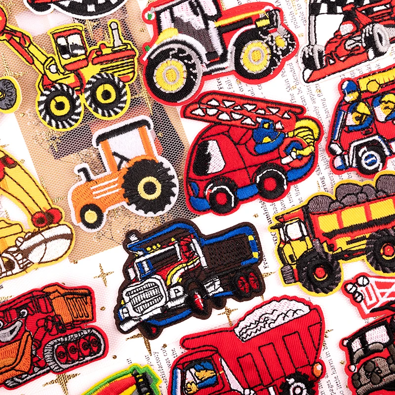 Cartoon Engineering Cars Iron Patches Clothes Embroidery Sewing Excavator Patches For Kids DIY Badges Car Keychain DIY Decorate