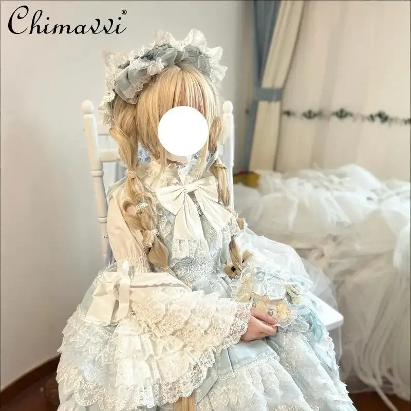 قميص لوليتا الجديد بأكمام جي قميص سفلي للربيع والخريف للفتيات الجميلات قميص نسائي بأكمام واسعة من الدانتيل JSK بأكمام طويلة قمصان De Mujer