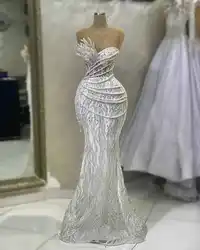 Stunning Mermaid Gown Wedding Dresses Crystals Pearls Beading Lace Bridal Gowns Big Size Colour Vestidos De Novia Customized