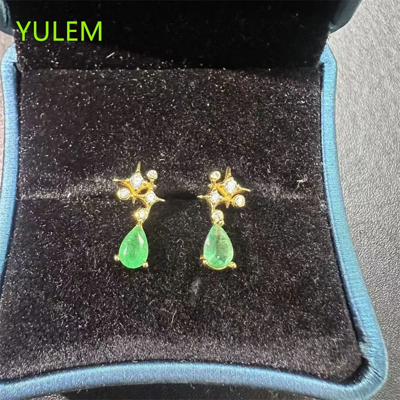 YULEM  S925 Silver Earring 4x6mm Water Drop Natural Emerald Elegant Light Luxury Piece Perfect for Jewelry Gift