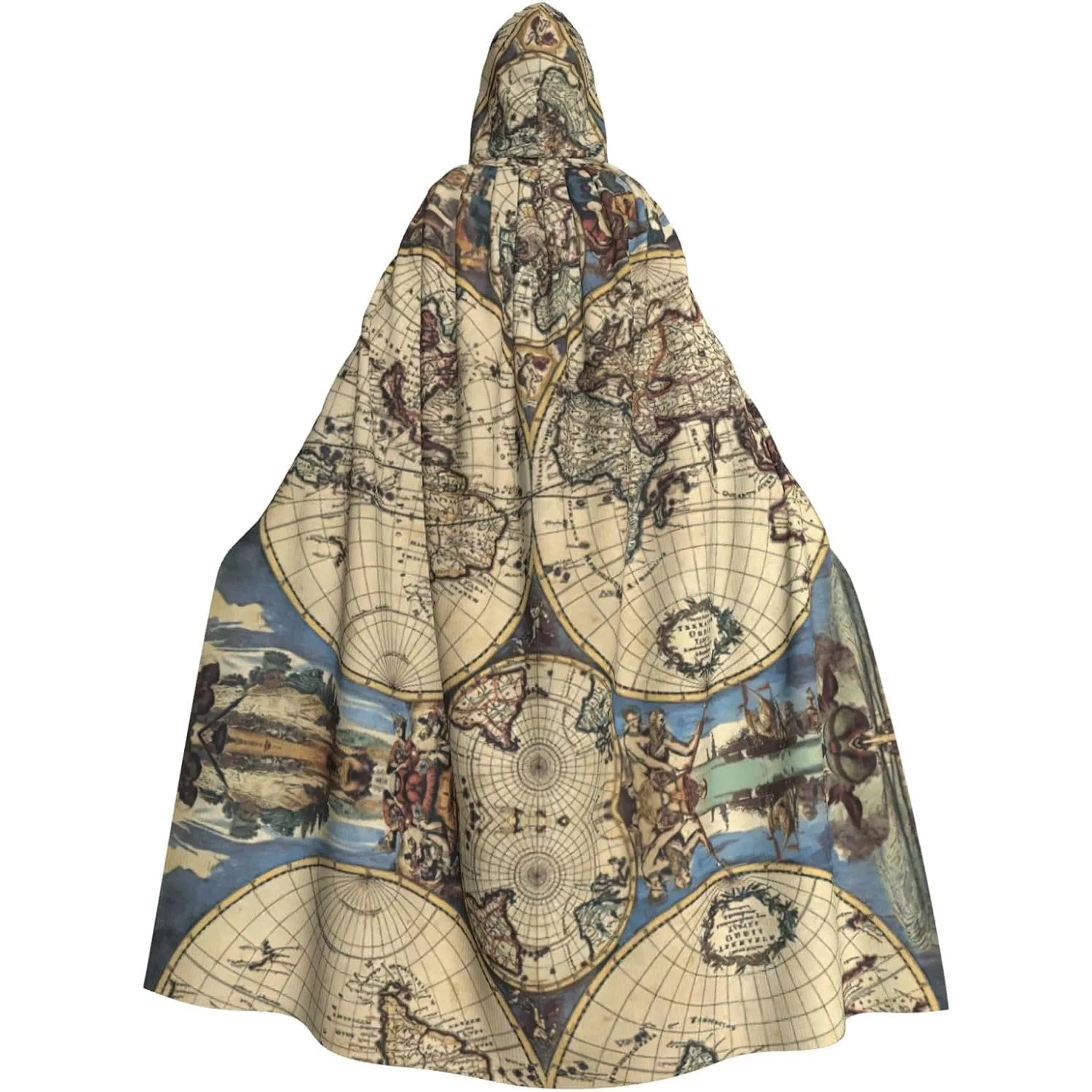 

Древняя карта мира с принтом глобуса, накидка с капюшоном для взрослых, карнавальная фестивальная накидка, халат для косплея, костюм для вечеринки, готический карнавал