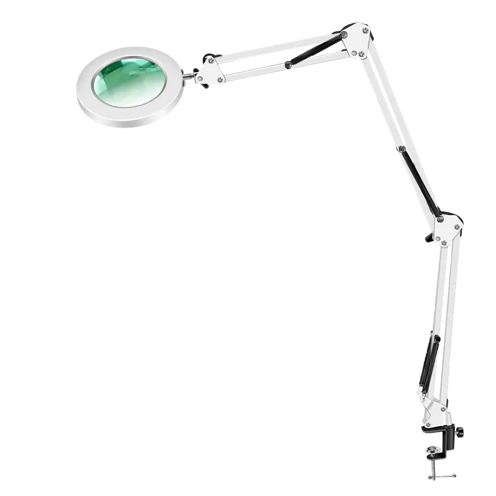 New 3 Section Extra-long swing Magnifying Glass Lamp with 3Color Adjust LED Lights for Soldering Iron Repair/Skincare Beauty