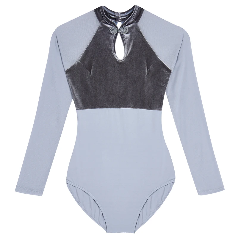 Woman Ballet Leotards Velvet Splice Long Sleeve Dance Leotards Chinese Style Gymnastic Ballet Bodysuit Nylon Dancing Activewear