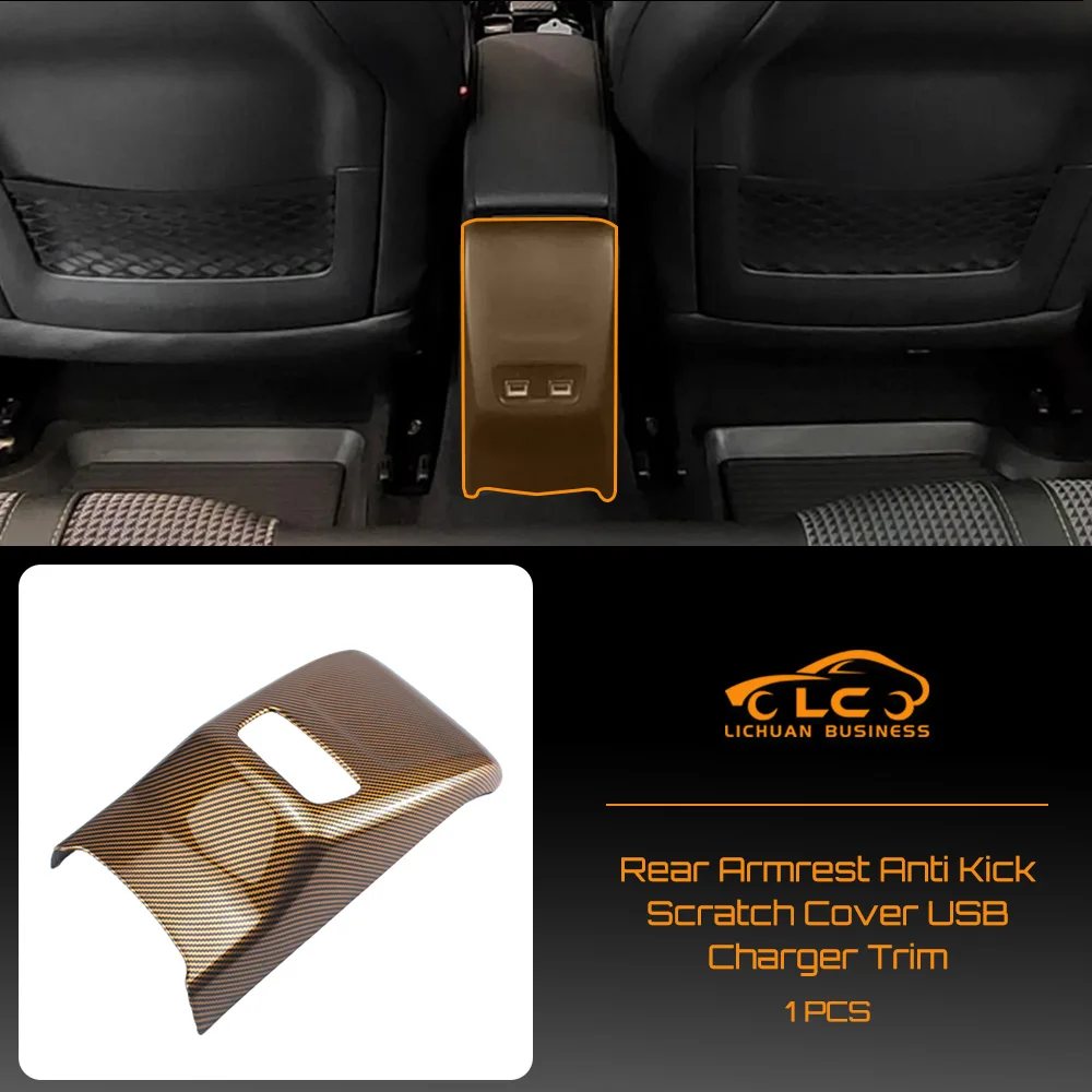 

1pc Rear Armrest Anti Kick Scratch Cover USB Charger Trim ABS Carbon Fiber Color for Peugeot 208 2020-2025