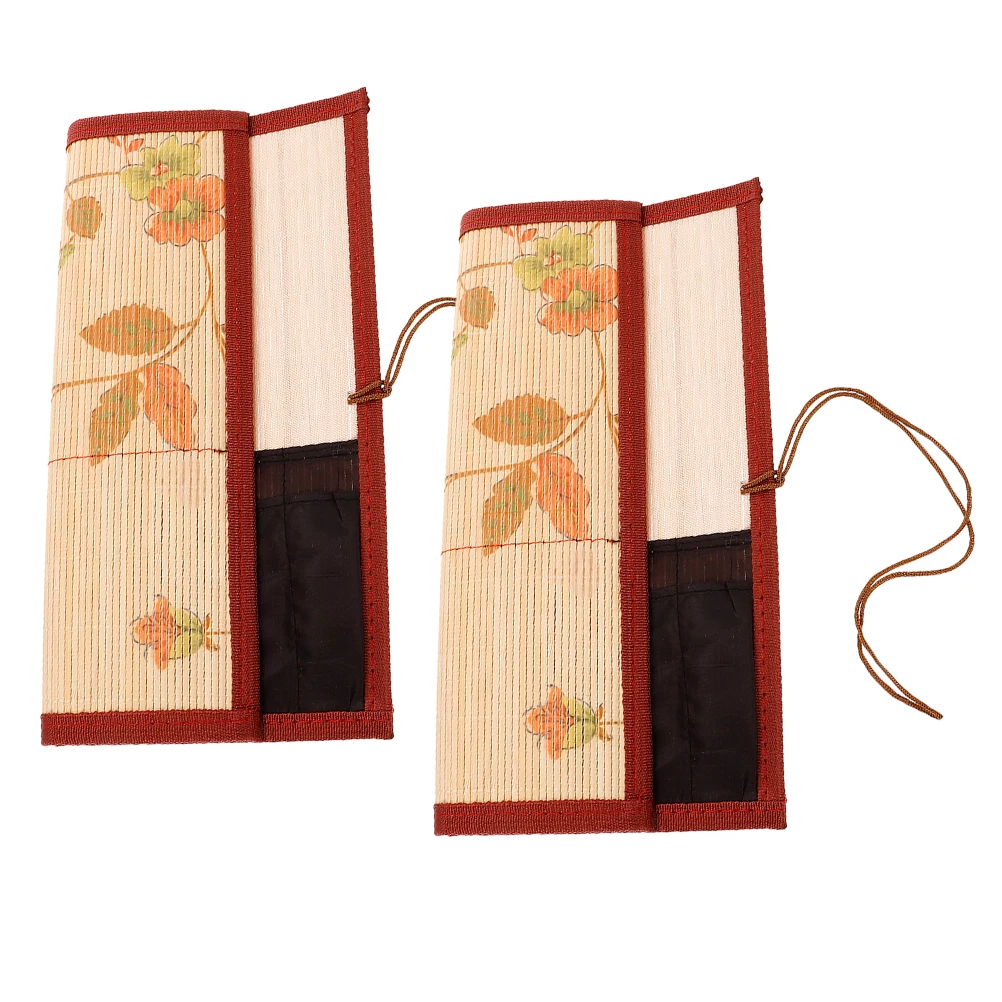 

2pcs Retro Calligraphy Brush Holder Roll Up Paint Brush Organizer Portable Bamboo Pen Wrapping Bag Storage Case Travel Student