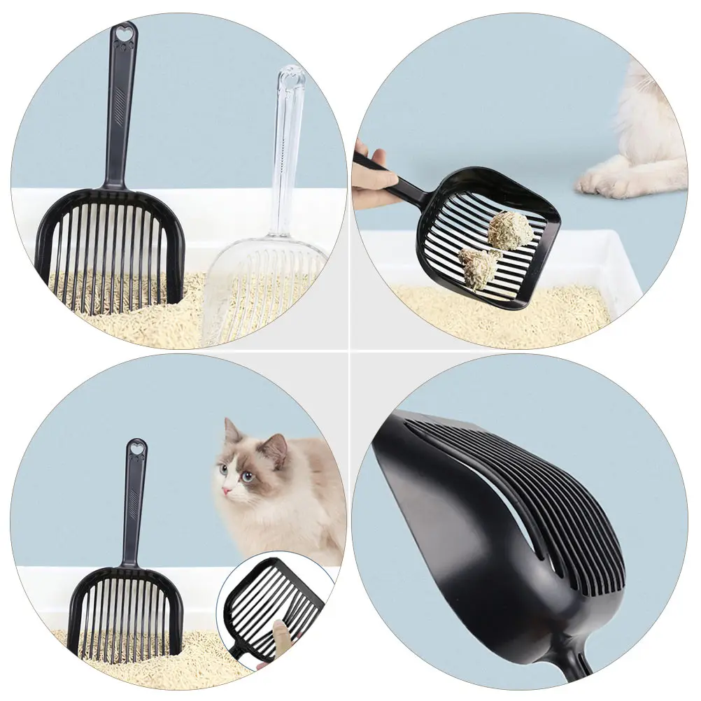 

2pcs Cat Shovel Multi-Function Litter Shovel Black Plastic Kitten Poop Scoop Multi Function Pet Cleaning Tool Lightweight