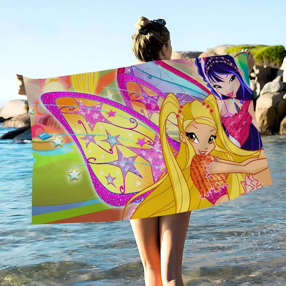 Girl-W-Winx Catoon Clubs Anime Beach Swimming Towel Soft Absorbent Washcloth Children's Gifts for Kids Travel Camping Gym