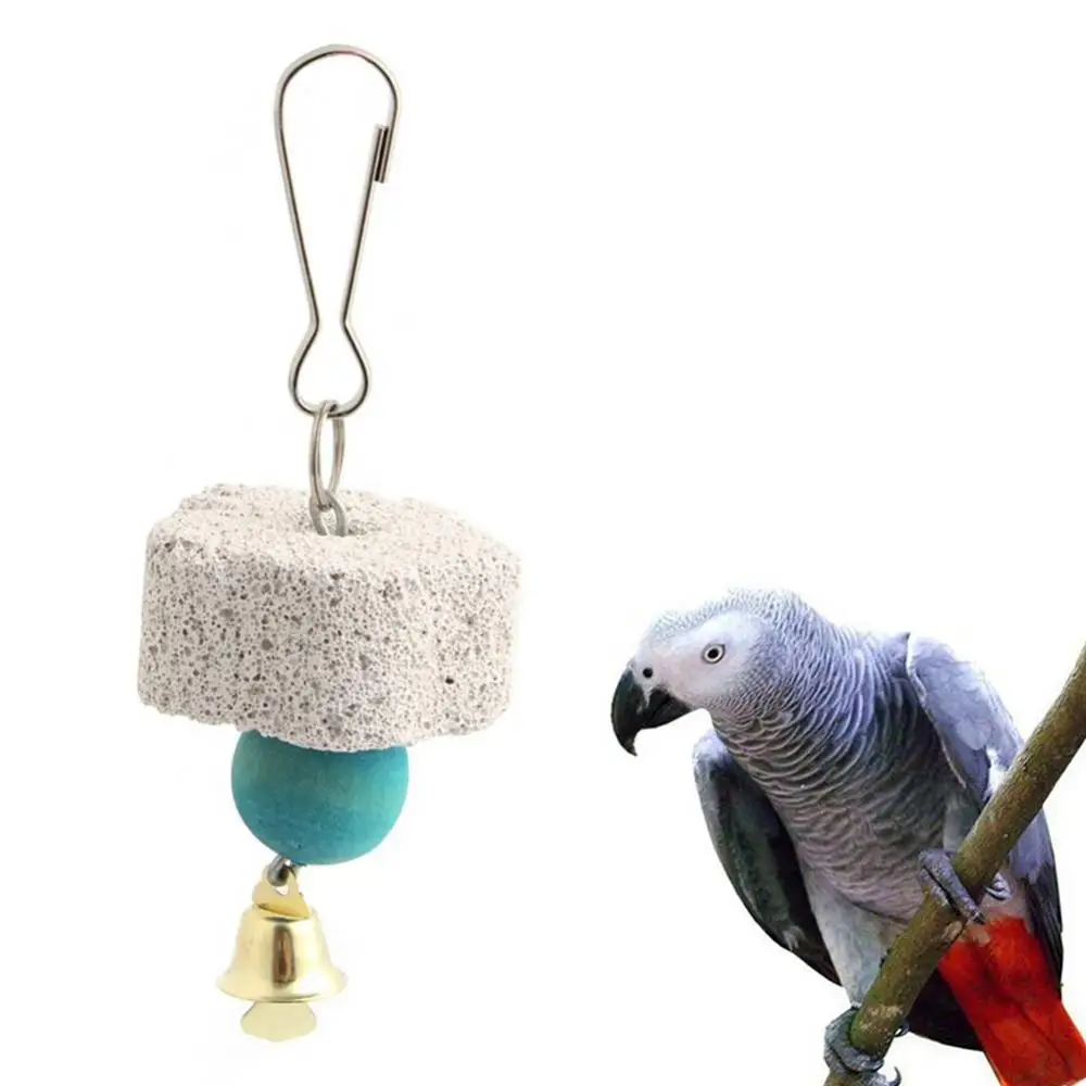 Birds Parrot Parakeet Grinding Mineral Bell Stone Molar Cage Hanging Chewing Toy
