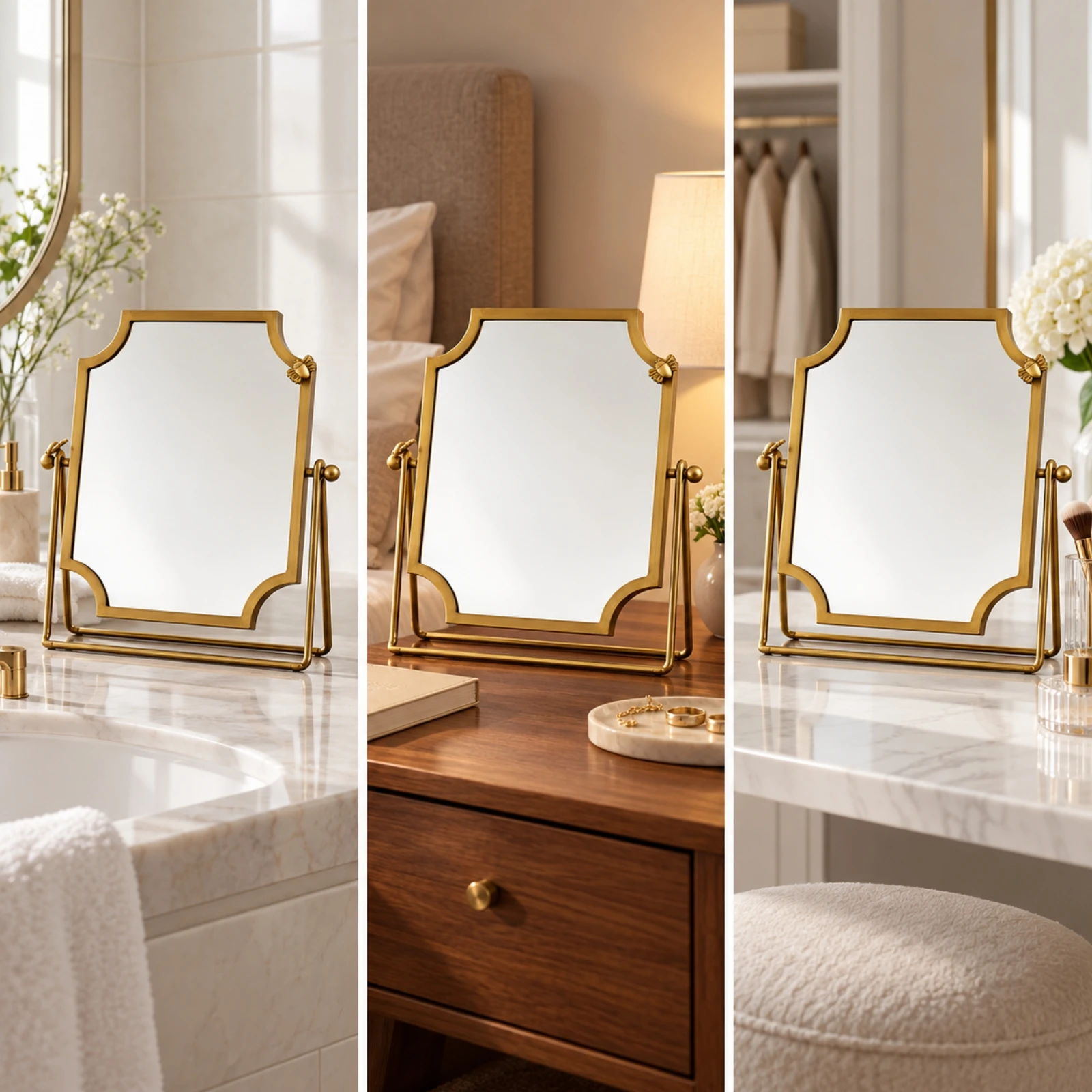 Decorative Tabletop Makeup Mirror Clear Reflection Tabletop Makeup Mirror Vintage-Inspired Lightweight for Dressing Table