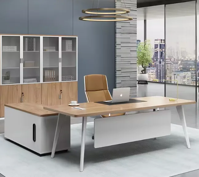 ~* New  L Shaped CEO Executive Adjustable Elegant Melamine Minimalist Wooden Extendable Storage Drawer Furniture Office Table
